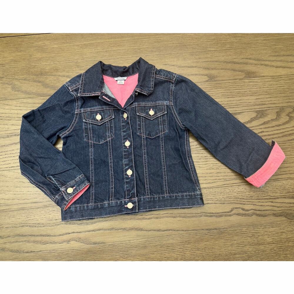 Hartstrings Girls Size 7/8 Dark Wash Denim Jacket Pink Corduroy